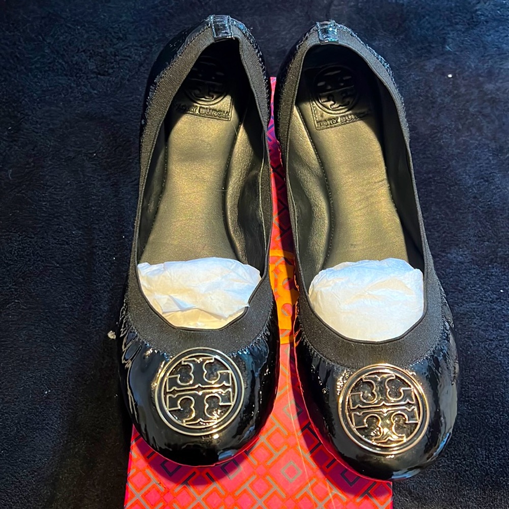 Tory Burch  shoes women size 10 1/2 black / gold good condition